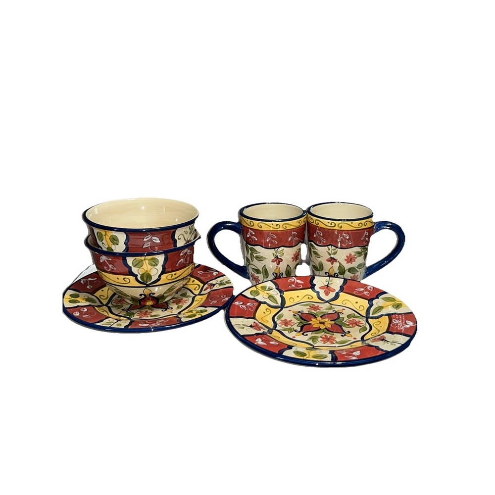 Vintage Pier 1 Vallarta 6-Piece Earthenware Place Setting‎ Hand painted Retired